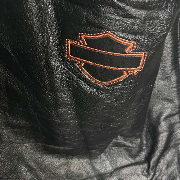 Harley-Davidson Leather Halter Top, Orange & Black Biker Vest, Size M - Picture 3 of 4